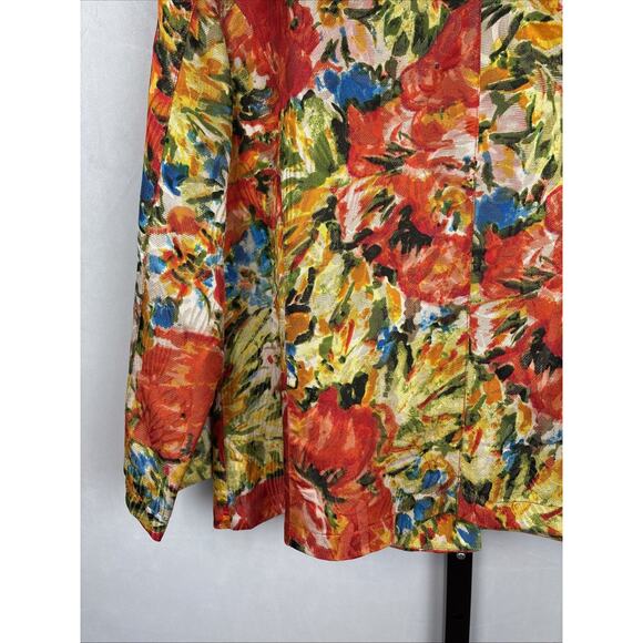 Chico's Silk Blend Blazer Jacket Womens Large 2 Floral Colorful Art to Wear - Picture 11 of 12